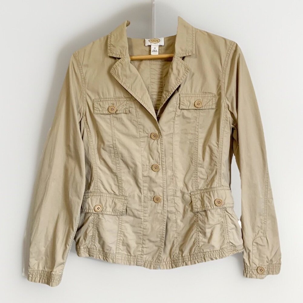Talbots Women’s Beige Khaki Utility Jacket 12 Pockets Casual Minimalist Academia